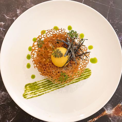 Salmon Tartare Plating, Dill Paste, Food Plating Design, Sashimi Salad, Salmon En Croute, Fine Dining Plating, Plating Design, Salmon Tartare, Plate Presentation