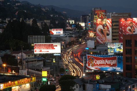 Sunset Strip at night, via Flickr West Coast Road Trip, Hotel Packages, Sunset Strip, City Of Angels, California Dreamin', California Dreaming, Scenic Drive, Camping Experience, West Hollywood