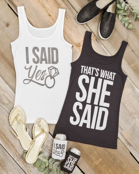 Love these fun tanks for a Bachelorette Bash! Trendy Bachelorette Party, Funny Bachelorette Shirts, Bachelorette Party Shirts Funny, He Popped The Question, Bachelorette Accessories, Bachelorette Party Hat, Bachelorette Party Accessories, Bachelorette Party Tanks, Funny Bachelorette