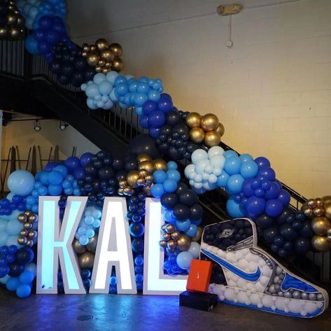 30+ Super Fun Sneaker Ball Party Ideas (December, 2022) Sneaker Ball Party Ideas, Sneaker Ball Ideas, Sneaker Ball Party, Ball Theme Party, Sneaker Party, Balloon Template, Sneaker Ball, Party Theme Decorations, Ball Birthday Parties