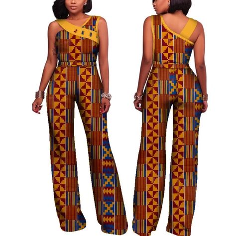 Fashion Women Jumpsuits African Clothes African Wax Print Bazin Riche Cotton Sleeveless Wide Leg Pants Lady Long Romper WY4347 _ - AliExpress Mobile African Theme Wedding, Jumpsuits 2023, Wedding Romper, African Jumpsuit, Africa Clothing, Jumpsuits Women, African Clothes, Long Romper, Casual Rompers