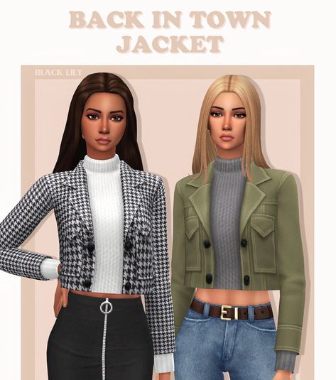 Back In Town Jacket | Black Lily on Patreon Sims4 Cc Jacket, Sims 4 Cc Jacket Accessories, Sims 4 Jacket Accessory, Sims 4 Cc Jacket, Cc Finds Sims 4, Die Sims 4, The Sims 4 Packs, Sims 4 Mm Cc, Tumblr Sims 4