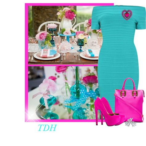 Fuchsia Dress Outfit, Magenta Outfit, Pastel Pink Dress, Pink Clothes, Fuchsia Dress, Turquoise Dress, Aqua Dress, Pink Turquoise, Blue Outfit