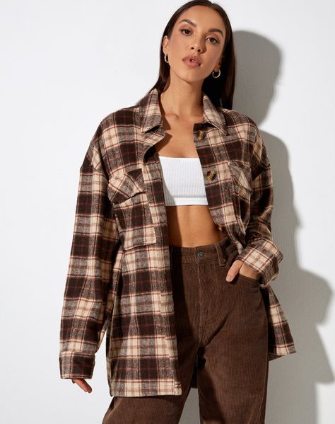 Checkered Shirt Outfit, Flannel Aesthetic, Checked Shirt Outfit, Autumn Shirt Outfit, Hm Outfits, Clothes Haul, Plaid Shirt Outfits, Check Blouse, Brown Flannel