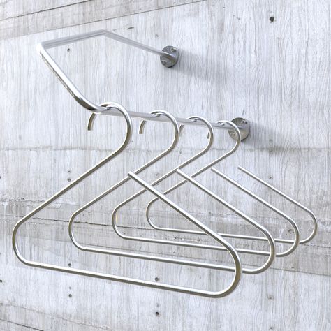 Industrial Hanger, Hangers Design, Wall Mounted Coat Hanger, Hanger Holder, Store Layout, Metal Furniture Design, Store Interiors, Hanger Design, Metal Clothing