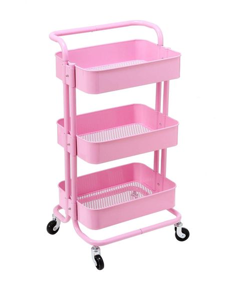 Room Trolley, Bathroom Storage Cart, Small Lash Room, Trolley Organizer, Rolling Shelf, Metal Utility Cart, Pink Dorm Room Decor, Pink Dorm Rooms, Rangement Makeup