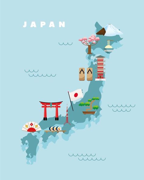 Japan Map Art, Graphic Design Japan, Travel Brochure Design, Map Of Japan, Miniature Map, Philippine Map, Tokyo Map, Maps Aesthetic, Japan Icon