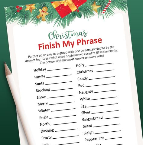 Christmas Fill In The Blank Game, Finish My Phrase Game, Finish My Phrase, Kid Holiday Games, Christmas Games Printable, Fun Holiday Games, Christmas Trivia Games, Holiday Facts, Printable Games For Kids