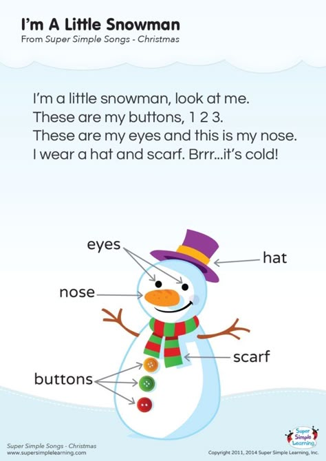 I'm A Little Snowman, Snowman Lyrics, Winter Songs For Preschool, Snowman Song, Snowman Songs, Preschool Poems, Songs For Preschool, Winter Lesson Plan, Winter Poems