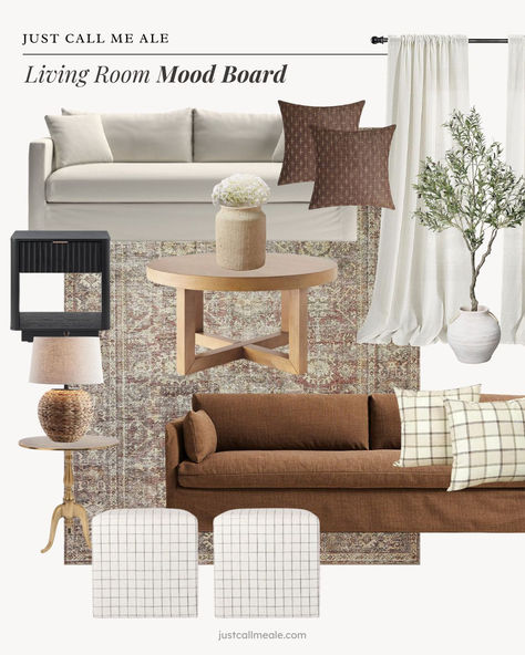 With the recent mood board I did for the kitchen, I realized how much I enjoy designing spaces and shopping for my house. So I’ve decided to make a mood board for every room of my house, including the living room of course. Living Room Vision Board, Apartment Mood Board, Home Mood Board, Make A Mood Board, Living Room Design Board, Living Room Mood Board, Living Room Upstairs, Room Mood Board, Simple Apartments