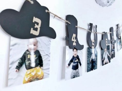 First Year Birthday, Cowboy First Birthday, Monthly Photo Banner, Western Birthday Party, Cowboy Birthday Party, Picture Banner, Western Birthday, Birthday Photo Banner, Rodeo Birthday