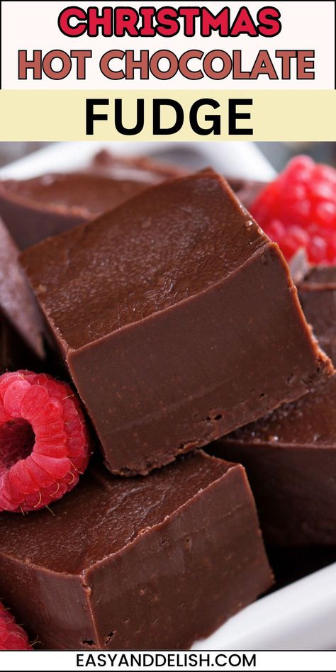 Close-up of hot chocolate fudge with berries on the side. Hot Fudge Sunday, Hot Chocolate Fudge Recipe, Chocolate Fudge Recipes Easy, Chocolate Fudge Topping, Chocolate Fudge Recipe, Easy Chocolate Fudge, Hot Chocolate Fudge, Dark Chocolate Fudge, Christmas Fudge