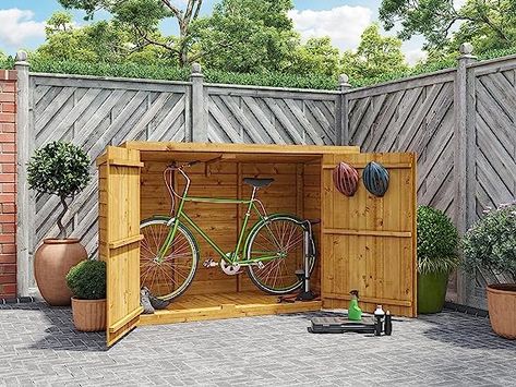 BillyOh Mini Keeper 6x3 Overlap Wooden Bike Store Garden Storage Shed Garden Bike Storage, Cheap Log Cabins, Wooden Garden Storage, Log Cabin Sheds, Insulated Garden Room, Corner Summer House, Bar Shed, Cheap Sheds, Wooden Bike