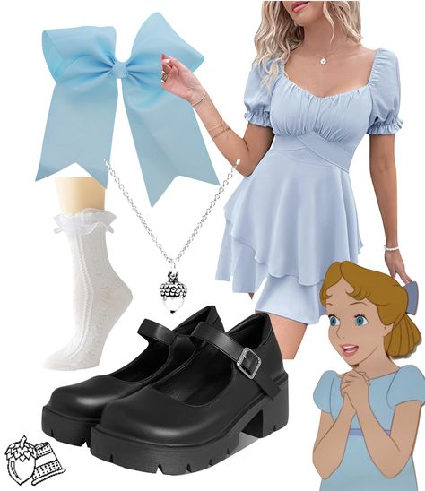 Disney Princess Inspired Outfits, Disney Character Outfits, Wendy Dress, Disney Trip Outfits, Princess Inspired Outfits, Wendy Darling, Disney Princess Costumes, Matching Halloween Costumes, Disney Themed Outfits