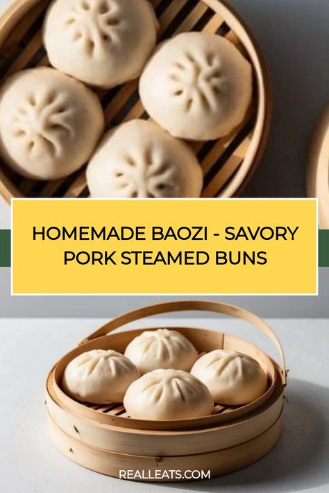 Savory pork steamed buns in a bamboo steamer basket. Steam Bao Bun Recipe, Bau Buns Pork, How To Make Steam Buns, How To Make Pork Buns, Ban Bao Recipe, Pork Belly Buns Recipe, Stuffed Bao Buns, Chinese Buns Steamed, Bao Bun Dough Recipe