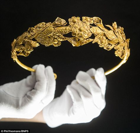 Its elderly owner, who wants to remain anonymous, was stunned when he found it. Needless to say his shock gauge went through the roof when an auctioneer then told him the valuable artefact it is worth at least £100,000 Ancient Greek Accessories, Ancient Greek Crown, Myrtle Wreath, Ancient Crown, Greek Wreath, Greek Crown, Ancient Greek Jewelry, Ancient Jewels, Ancient Jewellery