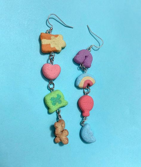 Lucky charms polymer clay dangle earrings | Etsy Weird Earrings Diy, Cute Earring Ideas, Cute Hypoallergenic Polymer Clay Earrings, Lucky Charm Earrings, Lucky Charms Accessories, Lucky Charms Earrings, Colorful Handmade Funky Earrings, Novelty Polymer Clay Dangle Jewelry, Handmade Funky Colorful Earrings