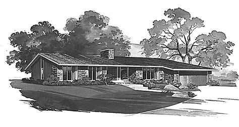 Ranch House Plan with 2652 Square Feet and 3 Bedrooms from Dream Home Source | House Plan Code DHSW44981 Vintage House Plans 1960s, Manor Floor Plan, Mid Century Modern House Plans, Craftsman Ranch, Floor Plans Ranch, Cozy Bedrooms, Two Story House Plans, Mcm House, Cabin Floor Plans