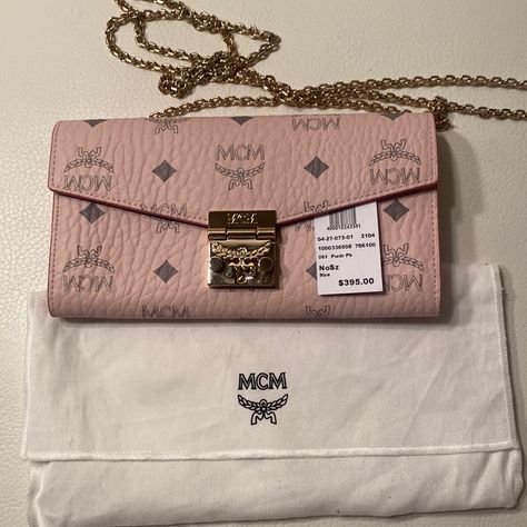 Powder Pink Crossbody Gold Hardware Detachable Straps. Dust Bag Included Mcm Bags, Pretty Bags, Powder Pink, Gold Hardware, Crossbody Bags, Dust Bag, Bag Lady, Purse, Pink