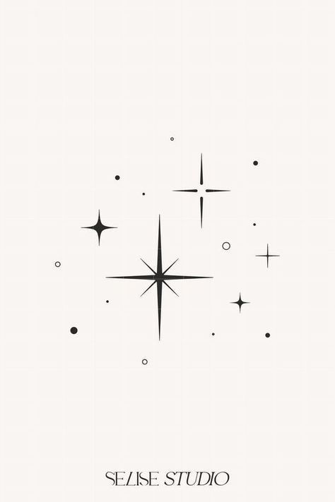 Tattoo Sparkle Stars, Moon Sun Illustration, Four Stars Tattoo, Star Cluster Drawing, Star Vector Design, Galaxy Stars Tattoo, Simple Celestial Tattoo, Moon Sun And Stars Tattoo, Zodiac Star Tattoo