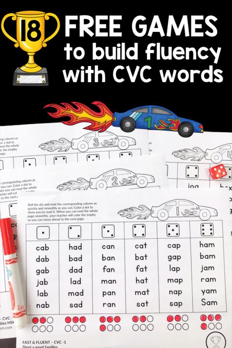 Fluency Games 1st Grade, Cvc Games Free, Cvc Games First Grade, Blending Cvc Words Games, Cvc Word Games Kindergarten, Sight Word Games For First Grade, Reading Games For Kindergarten, Reading Fluency Games, Cvc Fluency