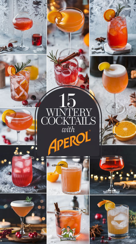 "Warm up your holidays with these 15 delightful Winter Cocktails featuring  Aperol! Discover cozy recipes like the Winter Aperol Spritz, Hot Aperol,  and festive cocktails perfect for a crowd. From unique Christmas Cocktail  Party ideas to deep-fried turkey recipes, our collection has something for  everyone. Elevate your gatherings with these refreshing Winter Cocktails  Recipes and impress your guests with the classic Aperol Spritz Recipe.  Cheers to a spirited season!" Chatty Aunt Linda Cocktail, Cocktails With Aperol, Transfusion Cocktail, Christmas Cocktail Party Ideas, Aperol Spritz Party Theme, Winter Aperol Spritz, Hot Aperol, Aperol Cocktails, Deep Fried Turkey Recipes