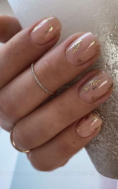 Summer Nail Colours, Nail Nude, Foil Nail Designs, Almond Shaped Nails, Shaped Nails, Gold Nail, Nail Colours, Pretty Nail Art Designs, Bride Nails