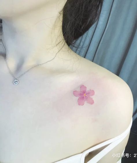 Pink Tattoo Brown Skin, Pink And Red Tattoo, Cute Pink Tattoos, Pink Tattoo Aesthetic, Tattoos Color, Pink Tattoo, The Cardigans, Cherry Blossom Tattoo, Dream Tattoos