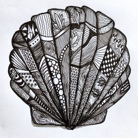 Zentangle ink doodle for Inktober 2022 Day 4 Scallop prompt Zentangle Ocean Under The Sea, Ocean Zentangle, Line Doodles, Ink Doodles, Bullet Journal Writing, Journal Writing, Crafty Ideas, Under The Sea, Zen