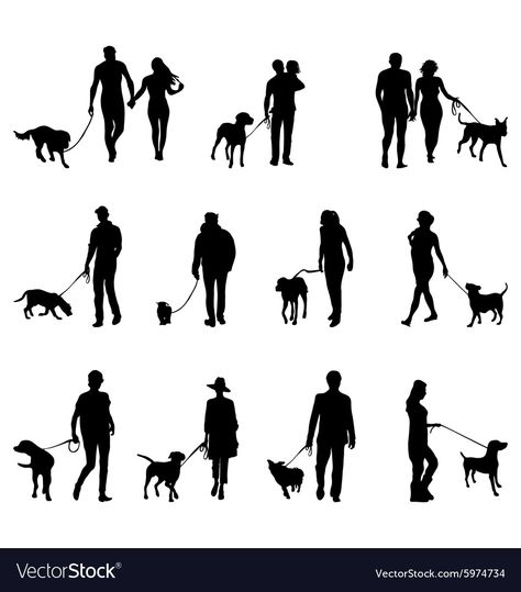 Woman And Dog Silhouette, Dog Hospital, People With Dogs, Silhouettes Of People, Silhouette Architecture, Dog Silhouettes, People Cutout, Silhouette Drawing, Silhouette People