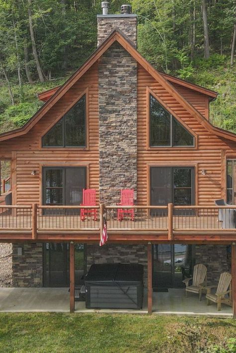 Log Cabin Deck, Cabin Deck Ideas, Log Cabin Mobile Homes, Bunker Home, Cabin Deck, Modular Cabins, Deep Creek Lake, Cottage Floor Plans, Underground Bunker