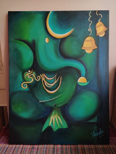 Composition Painting Acrylics, Ganpati Acrylic Painting Canvas, Abstract God Painting, Painting On Diwali, Lord Vishnu Art Painting, Canvas Painting Ideas For Bedroom, Backgrounds For Paintings, Diwali Painting Canvas, Ganpati Paintings Creative