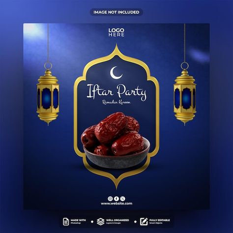 PSD iftar party ramadan kareem social me... | Premium Psd #Freepik #psd Post Template Design, Iftar Party, Social Media Post Template, Ramadan Kareem, Iftar, Post Templates, Media Post, Social Media Post, Ramadan