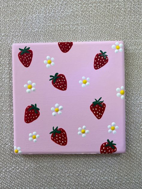 Hand Painted Strawberry Coaster - Etsy Easy Fruit Painting Ideas, Easy Things To Watercolor Paint, Easy Little Painting Ideas, Simple Painting Ideas On Canvas For Beginners, Cute Acrylic Painting Ideas Easy, Cute And Simple Painting Ideas, Cute And Easy Painting Ideas, Ideas To Paint On Canvas Easy, Easy Diy Home Decor Crafts