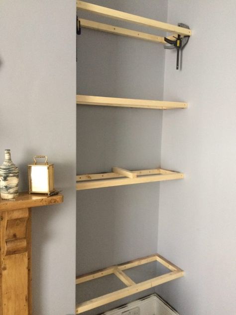 Shelves Alcove, Alcove Bookshelves, Alcove Desk, Alcove Ideas Living Room, Floating Shelving, Alcove Storage, Alcove Cupboards, Alcove Shelving, Building Shelves