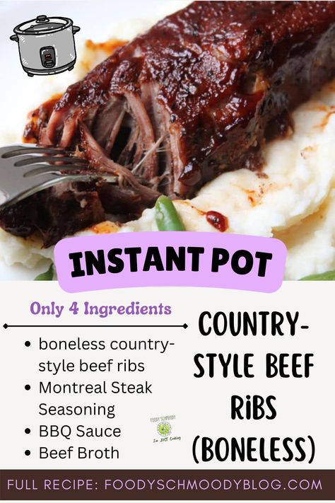 No knife needed for these beefy boneless country style ribs. So tender! Simple seasoning and no crazy ingredients needed. The key to tenderness when using an Instant Pot for meat / beef is to make sure you let the pressure naturally release. Pair these ribs with mac and cheese - yum! Country Short Ribs Instant Pot, Boneless Beef Short Rib Recipes Instant Pot, Country Spare Ribs Instant Pot, Western Style Ribs Instant Pot, Boneless Pork Ribs Instant Pot Easy, Boneless Pork Country Style Ribs Recipes Instapot, Instant Pot Boneless Ribs Recipe, Instant Pot Beef Ribs Boneless, Boneless Pork Rib Recipes Instant Pot