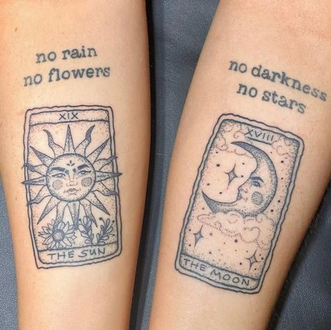 August Tattoos, Tattoos Tarot, Alchemy Tattoo, Tarot Card Tattoo, Tarot Tattoo, The Moon Tarot Card, Sun Tattoos, Spooky Tattoos, Spiritual Tattoos