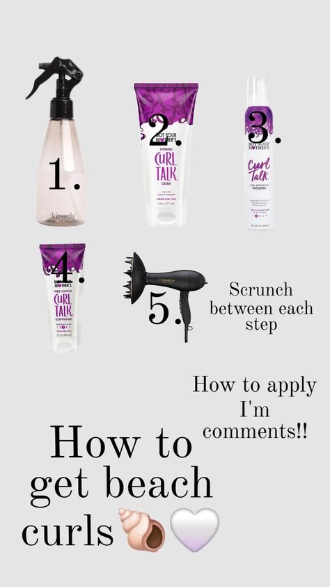 HOW TO APPLY🐚 1. Wet your hair COMPLETELY 2. Scrunch with microfiber towel 3. Curl cream then scrunch 4. Add Mousse and then scrunch 5. Yep! scrunch AGAIN with towel 6. Scrunch with curl gel 7. Defuse 8. Take cute pics!! Mousse For Hair, Curl Gel, Cute Pics, Curl Cream, Hair Mousse, Microfiber Towel, Hair Tips, Hair Hacks, For Hair