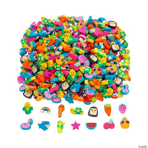 Bulk Mini 500 Pc. Eraser Assortment | Oriental Trading Treasure Chest Classroom, Birthday Party Favor Bags, Mini Erasers, Candy Alternatives, Egg Fillers, Classroom Prizes, Classroom Birthday, Animal Shapes, Classroom Rewards