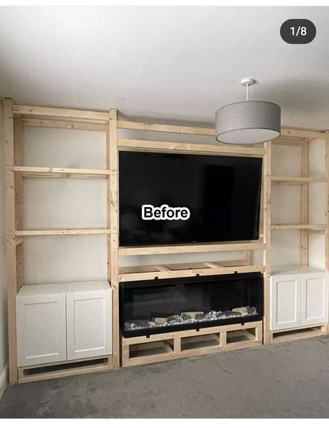 Tv Wall Design Luxury, Tv Room Decor, Built In Shelves Living Room, Feature Wall Living Room, Kids Basement, Fireplace Tv Wall, Modern Tv Wall, Home Decor Aesthetic, Aesthetic Home Decor