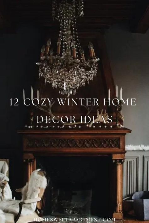 Fireplace in home decorated with candles on mantel Wreath Storage Containers, Diy Winter Decorations, Diy Winter Decor, Cozy Winter Home, Winter Decor Ideas, Winter Decorating Ideas, Cozy Winter Decor, Rustic Tableware, Ornament Storage Box