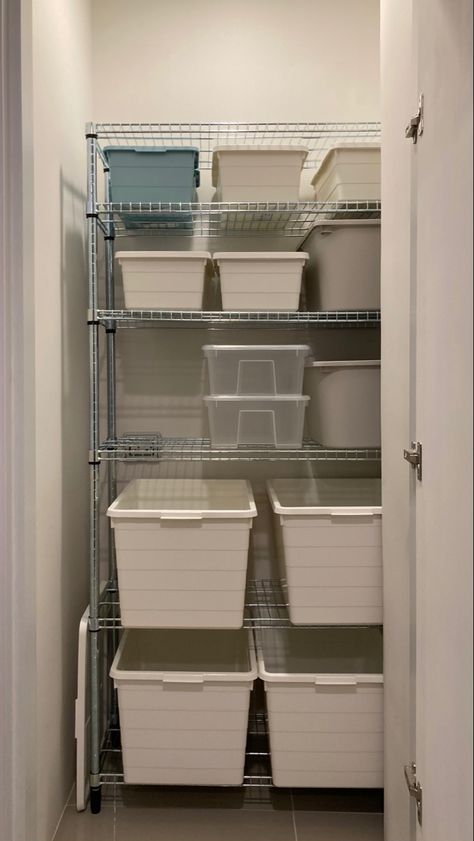 Just re-organize my storage room with IKEA OMAR shelf, combine with many type of plastic box, all from IKEA as well. Omar Shelf, Ikea Omar, Ikea Samla, Ikea Malaysia, Medication Storage, Vinyl Player, Shelving Ideas, Shelf Unit, Wire Shelving