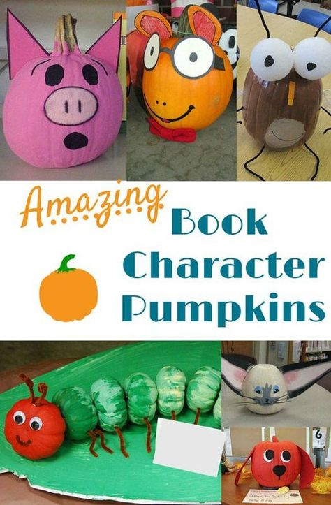 Book Character Pumpkin Decorating, Book Character Pumpkin, Halloween Kids Crafts, Book Character Pumpkins, Story Book Pumpkin, Character Pumpkins, Pumpkin Decorating Ideas, Pumpkin Decorating Contest, Pumpkin Books