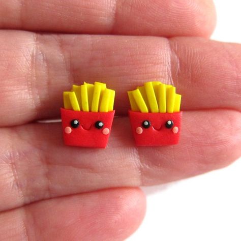 French Fries Earrings French Fries Jewelry Cute Jewelry | Etsy Clay French Fries, Mini Clay Figures, Clay Ideas Cute, Polymer Clay Magnet, Easy Clay Sculptures, Jewelry Polymer Clay, Clay Magnets, Clay Diy Projects, Hand Crafts For Kids