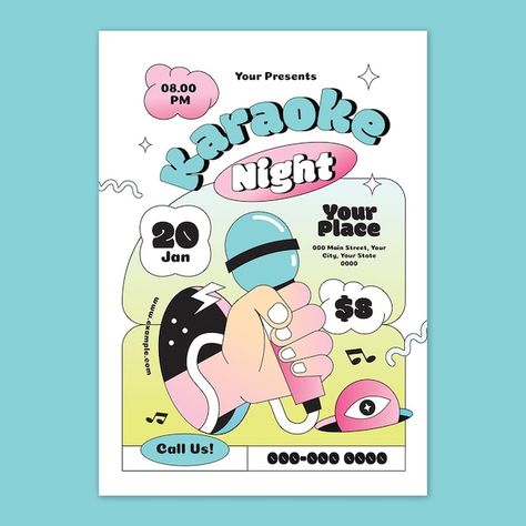 Karaoke Night Poster, Karaoke Poster, Karaoke Night, Cute Flats, Flat Design, Personal Branding, Karaoke, Premium Vector, Graphic Resources