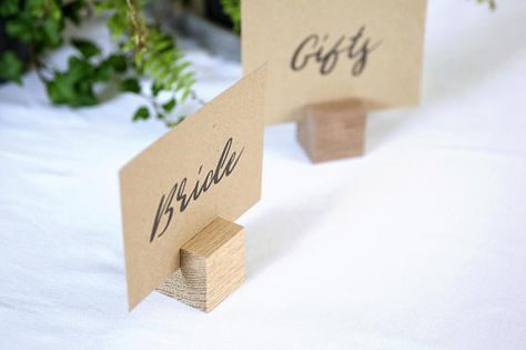 Timber Place card holders, nametag holders, pricelist holders, timber stands, menu stands  ** Set of 10 **  These high quality solid timber display units are versatile and can be used to display a number of items including place cards, name tags, menus, signs etc during your wedding or Table Top Ideas, Wood Place Card Holders, Wood Table Numbers, Table Number Stands, Menu Stand, Timber Table, Market Display, Menu Holders, Market Displays