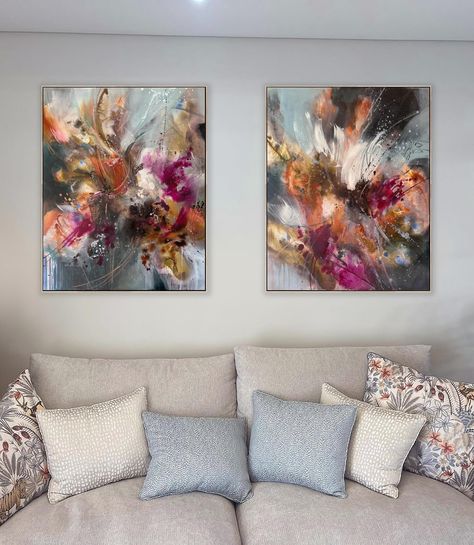 Original abstract paintings | I’m absolutely thrilled with this diptych commission order for @yourluxuryproperty. I was feeling uplifted and definitely had a muse… | Instagram Miracle Happens, A Muse, A Miracle, In The Studio, Abstract Paintings, Original Abstract Painting, Show Up, The Studio, Two Pieces