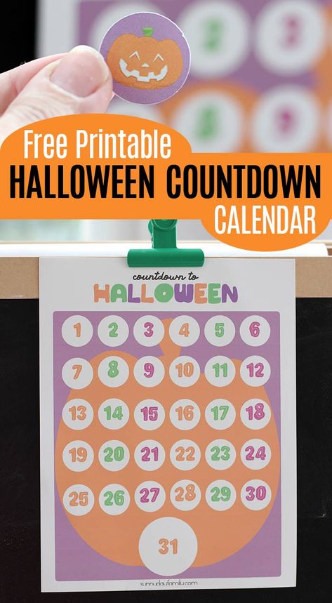 FREE printable Halloween Countdown calendar! Kids will love to countdown the day until Halloween with this fun free Halloween printable. Includes 31 jack o' lantern stickers and instructions for making them with your Cricut. #HappyHalloween #Halloween #HalloweenPrintables #Cricut #CricutProjects #halloweenactivities Countdown Calendar Printable, Countdown To Halloween, Halloween Countdown Calendar, Free Printable Halloween, Days Until Halloween, Calendar Craft, Fun Halloween Crafts, Halloween Countdown, Halloween Activities For Kids