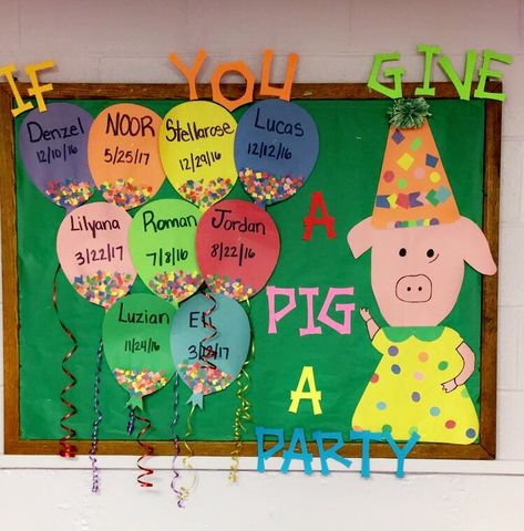 If you give a pig a party bulletin board Pig Themed Classroom, Laura Numeroff Door Decorating, If You Give A Pig A Party Craft, If You Give A Pig A Party, Pig Bulletin Board Ideas, Cookie Room, Classroom 2023, Project Aesthetic, Class Themes