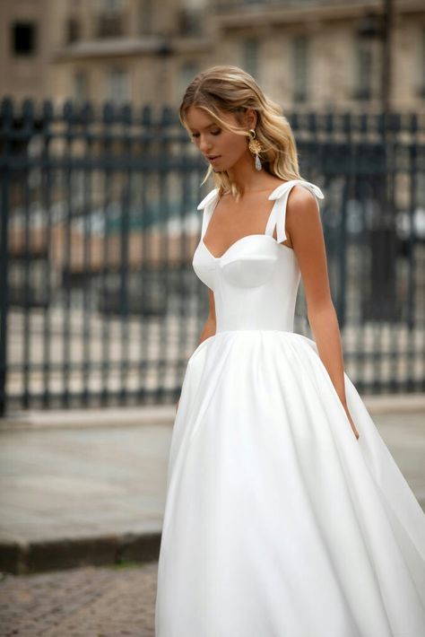 Milla Nova Wedding Dresses, Milla Nova, A Line Bridal Gowns, 2020 Wedding Dresses, Wedding Dress With Pockets, Wedding Dresses With Straps, Satin Wedding Dress, Satin Wedding, Elegant Wedding Dress